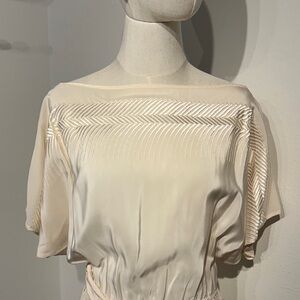 VTG St. Pierre 100% silk dress 100% silk Champagne Dress geometric embroidery 10